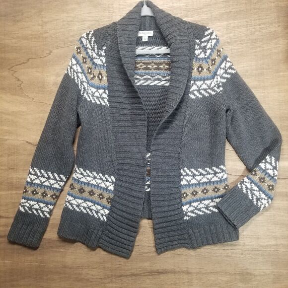 St Johns Bay Wmns Sz PL Petite Open Front Cardigan Sweater Blue Brown Gray - Picture 1 of 5